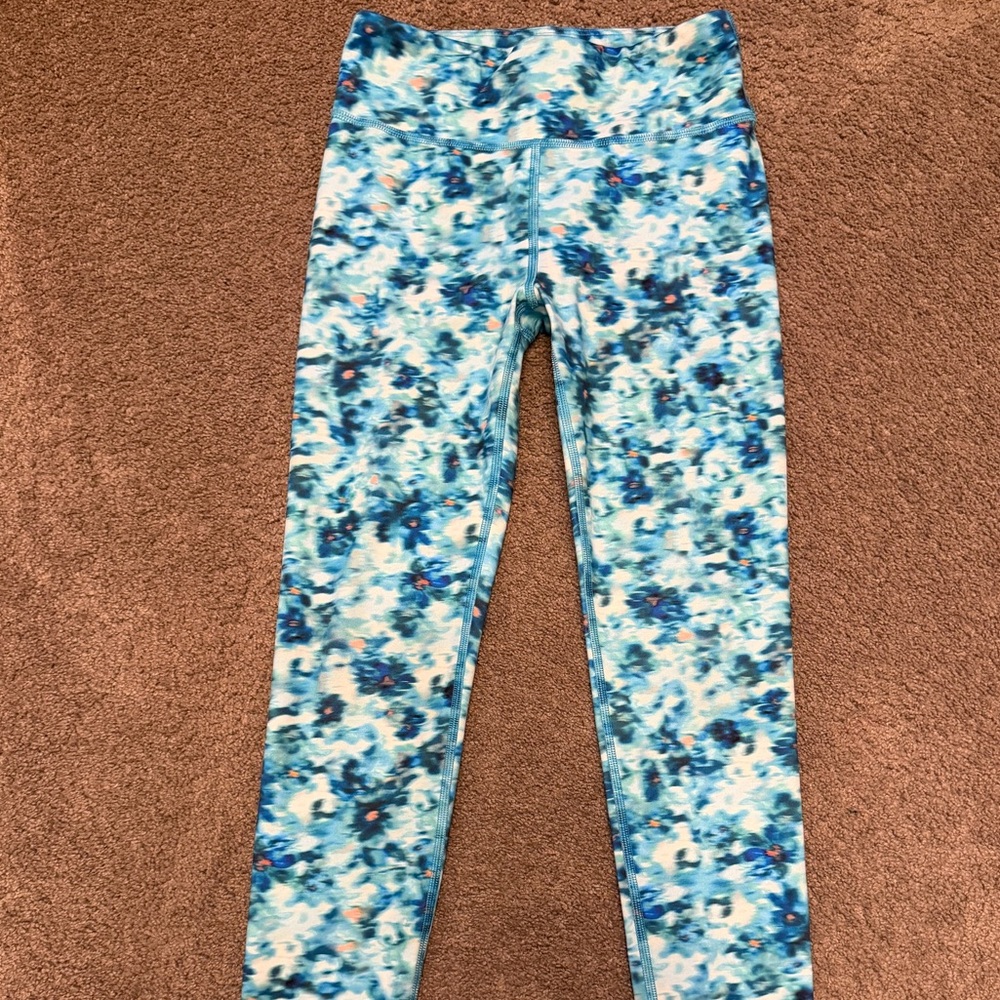 Athleta Girl Aqua and Navy Floral Leggings